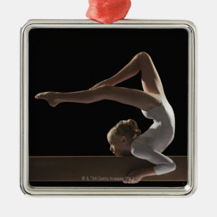 Gymnast on balance beam metal ornament