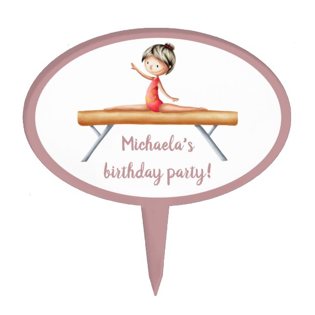 Gymnast on beam illustrated birthday cake topper (Front)