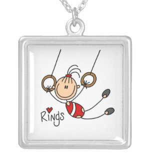 Gymnast on Rings Silver Plated Necklace