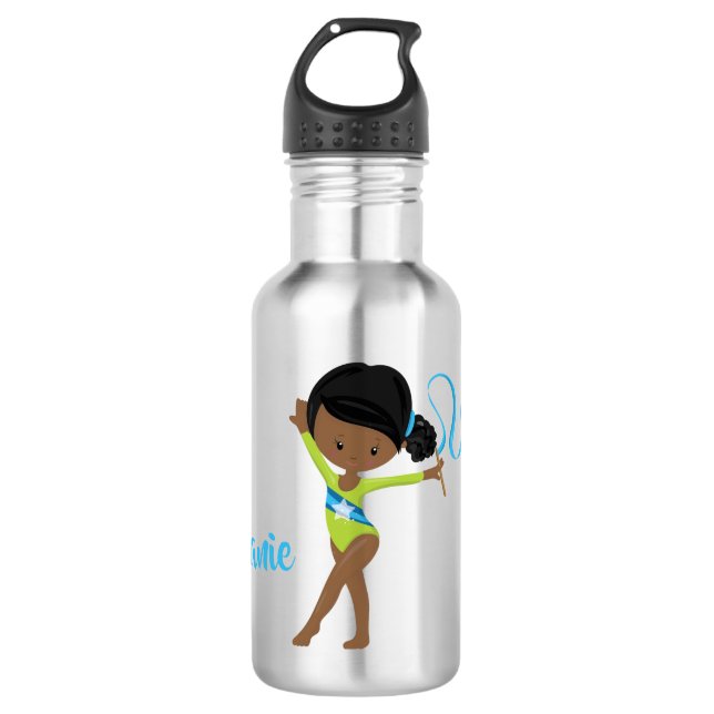 Gymnast - Personalized African American Stainless Steel Water Bottle (Front)