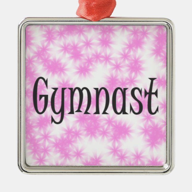 Gymnast Pink and White Metal Ornament (Front)