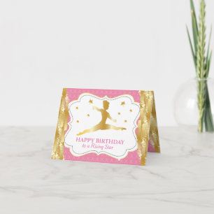 Gymnast Pink Gold Girl Happy Birthday Wishes Card