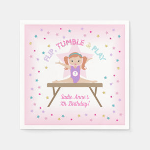 Gymnast Pink Hair Gymnastics Jump Birthday Party Napkins
