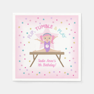 Gymnast Pink Hair Gymnastics Jump Birthday Party Napkins