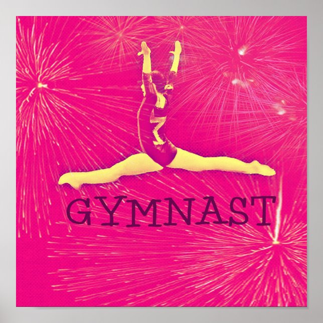 Gymnast Poster - Pink fireworks split-jump (Front)