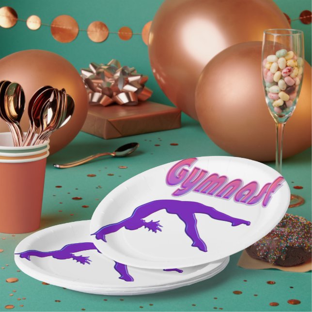 Gymnast Power Tumbling Purple Metallic Paper Plates (Multi)