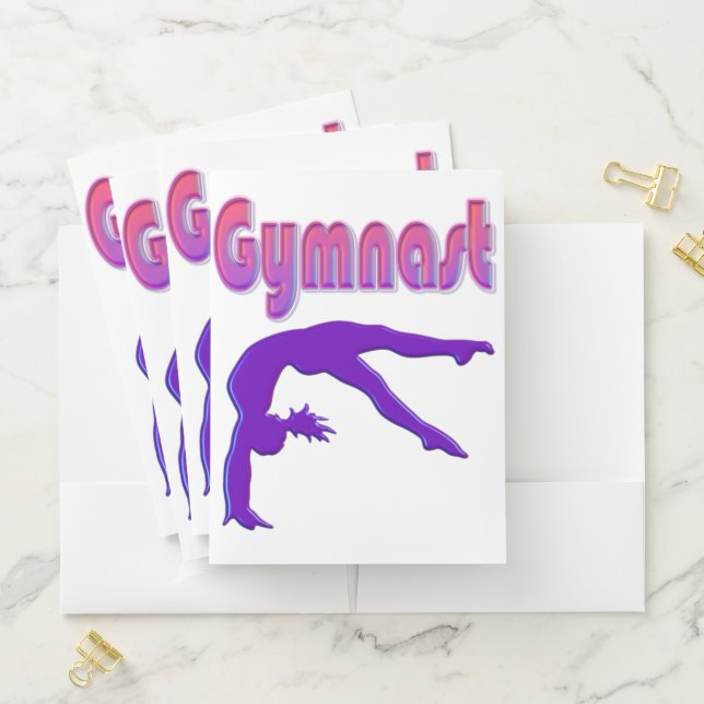 Gymnast Power Tumbling Purple Metallic Pocket Folder (In Situ)