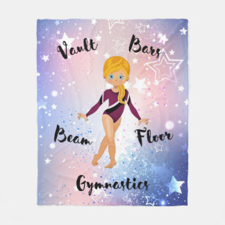 Gymnast Star Blonde, Blue Eyes, Burgundy Leotard   Fleece Blanket