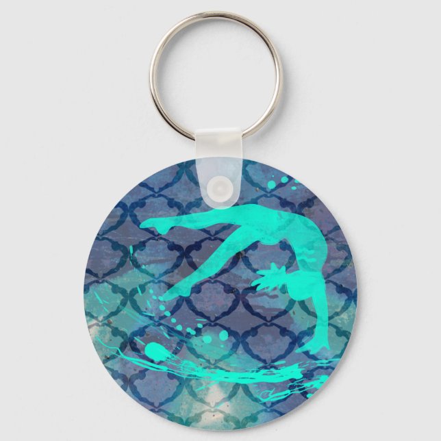 Gymnast Tribal Pattern Blue Keychain (Front)