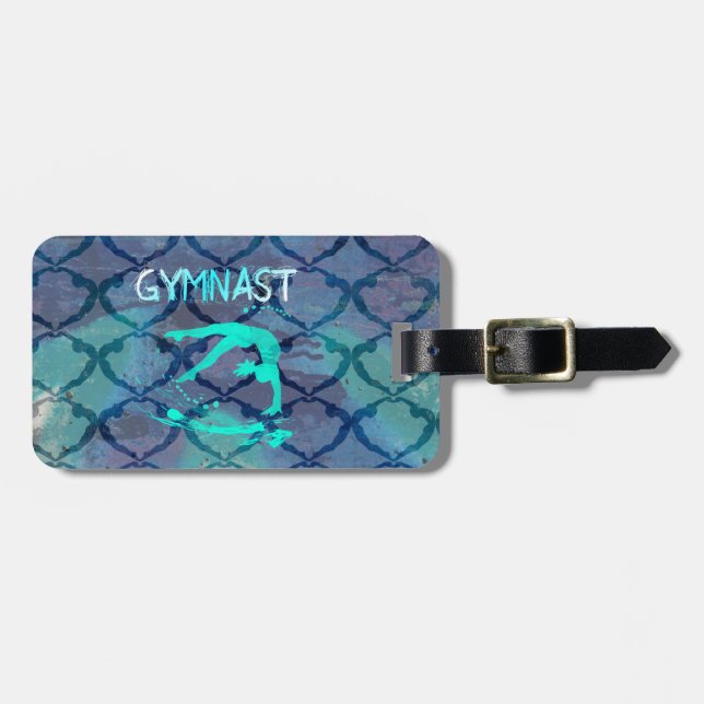 Gymnast Tribal Pattern Blue Luggage Tag (Front Horizontal)