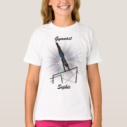 Gymnast Uneven Bars Word Art T_Shirt w Name