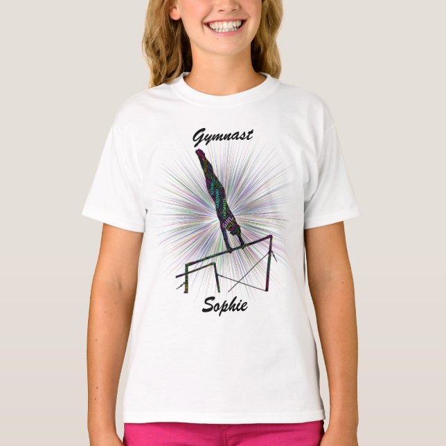 Gymnast Uneven Bars Word Art T-Shirt w/ Name (Front)