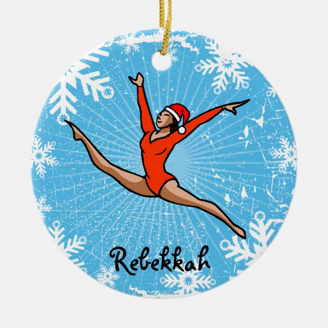 GymnastChick Leap Santa personalize ornament (Front)