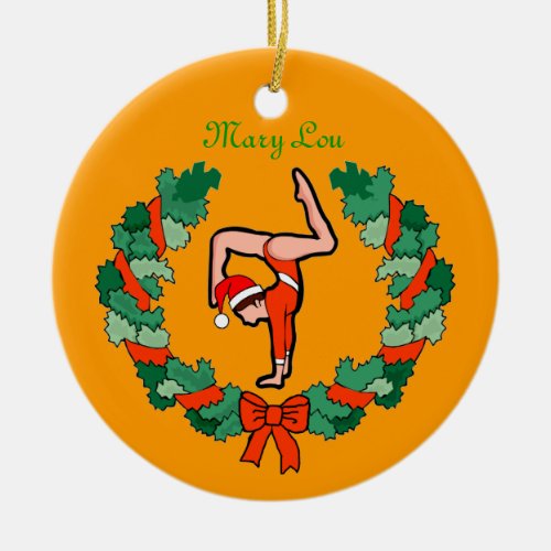 GymnastChick Wreath Handstand personalize ornament