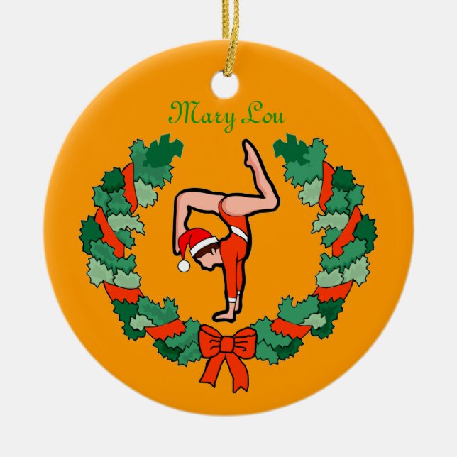 GymnastChick Wreath Handstand personalize ornament (Front)