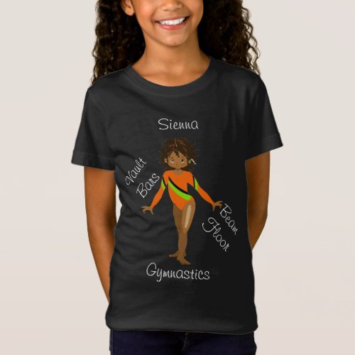 Gymnastic African American Brown Eyes Orange Leo T_Shirt