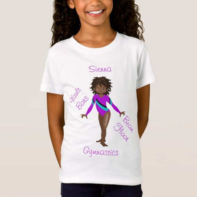 Gymnastic African American, Brown Eyes, Purple Leo T-Shirt (Front)