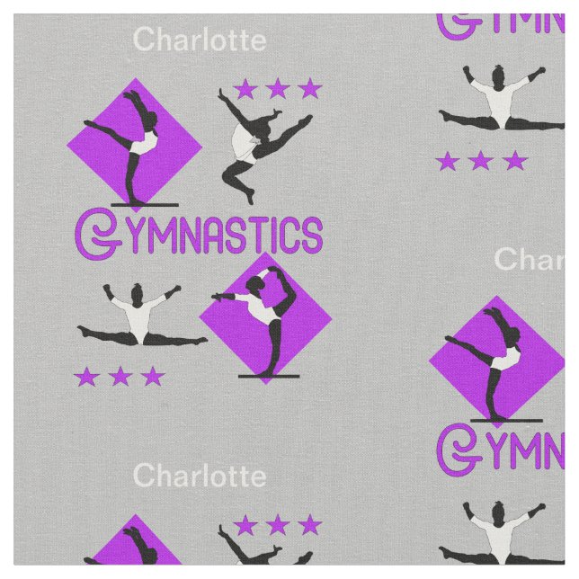 Gymnastic Athletes Purple Pink Personalized Fabric (Close Up)