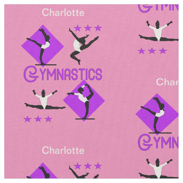 Gymnastic Athletes Purple Pink Personalized Fabric (Close Up)