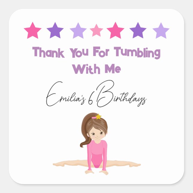 Gymnastic Birthday Cute Thank You Stickers (Front)