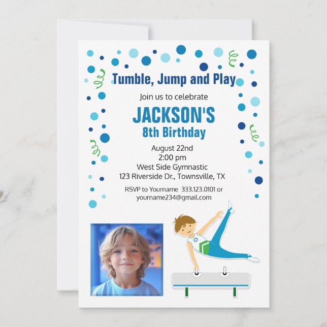 Gymnastic Birthday Invitation for Boy (Front)