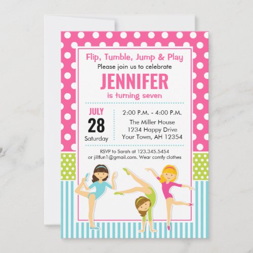 Gymnastic Birthday Invitation girls party