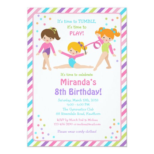 Gymnastics Themed Birthday Invitations 4