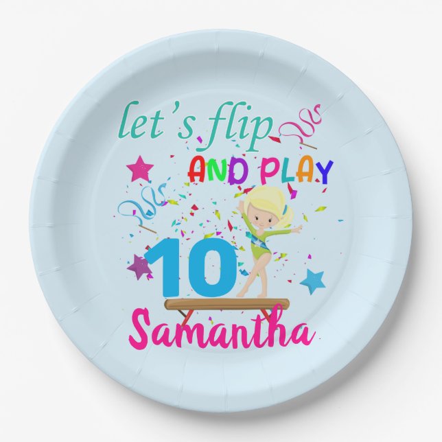 Gymnastic Birthday Let's Flip Custom  Paper Plates (Front)