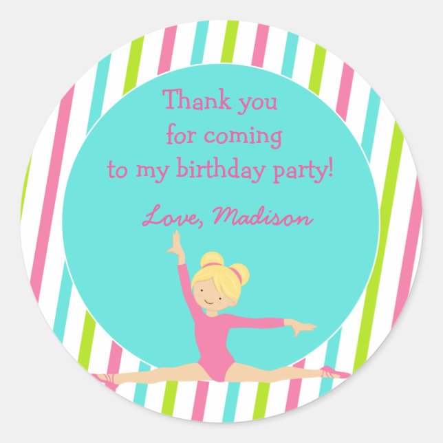 Gymnastic Birthday Party Favor Stickers (Front)