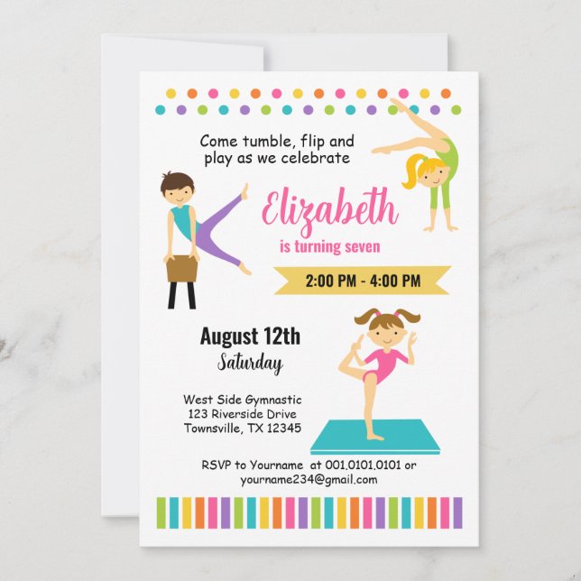 Gymnastic Birthday Party Invitation (Front)