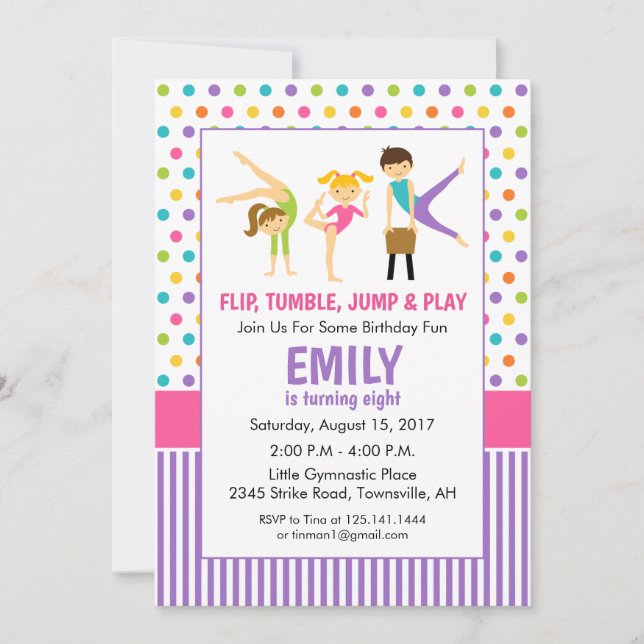 Gymnastic Birthday Party Invitation (Front)