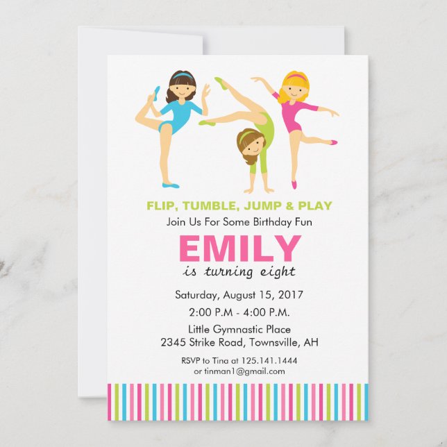 Gymnastic Birthday Party Invitation (Front)