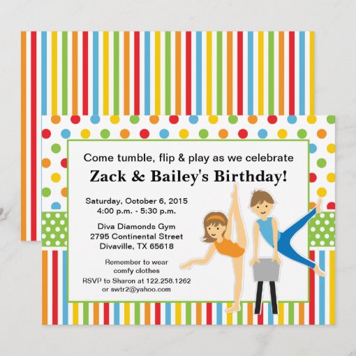 Gymnastic Boy and Girl Birthday Party Invitation | Zazzle