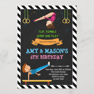 Gymnastic boy and girl party invitation