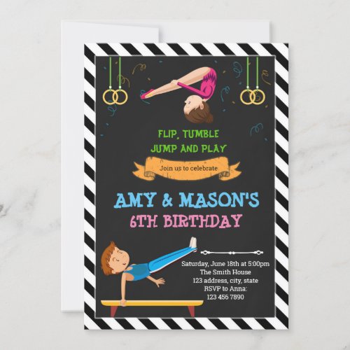 Gymnastic boy and girl party invitation