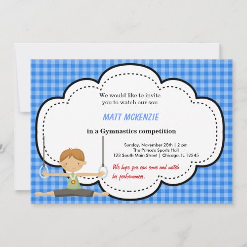 Gymnastic Boy Competition (Blue) Personalized Invitation