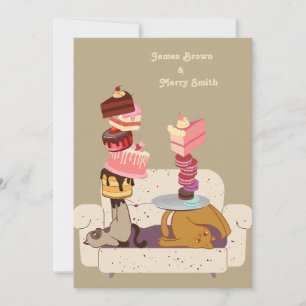 Gymnastic Cats Sofa Cakes Wedding Invitation
