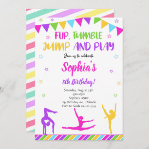 Gymnastic Flip Tumble Jump Birthday Invitation
