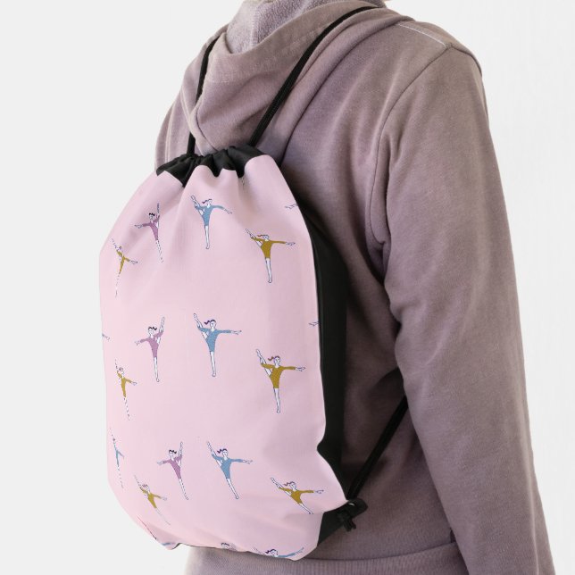 Gymnastic girls on pink drawstring bag (Insitu)
