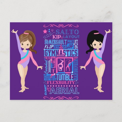 Gymnastic Girls Skill Words of Gymnastics    Postcard