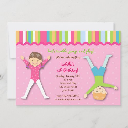 Gymnastic Gym Gymnast Birthday Party Invitations