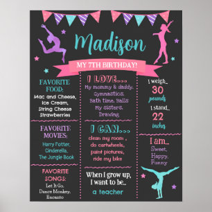 Gymnastic Gymnast Birthday Milestone Board Sign