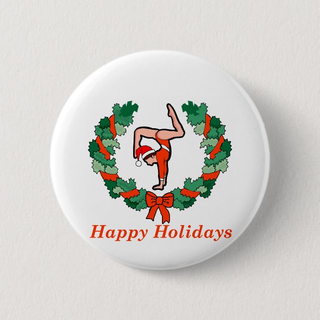 Gymnastic Happy Holidays Wreath Button (Front)