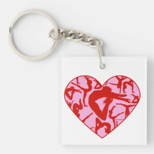 Gymnastic Heart Key Chain 1.875" square Red & Pink