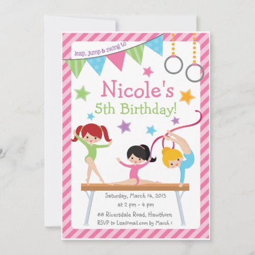 Gymnastic Invitation  Gymnastic Birthday Invite