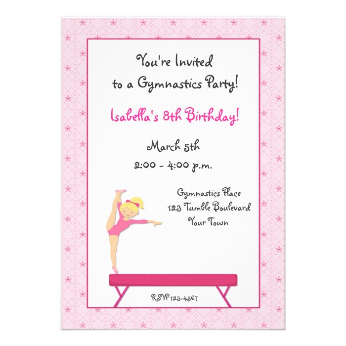 Gymnastic Party, Balance Beam Invitation