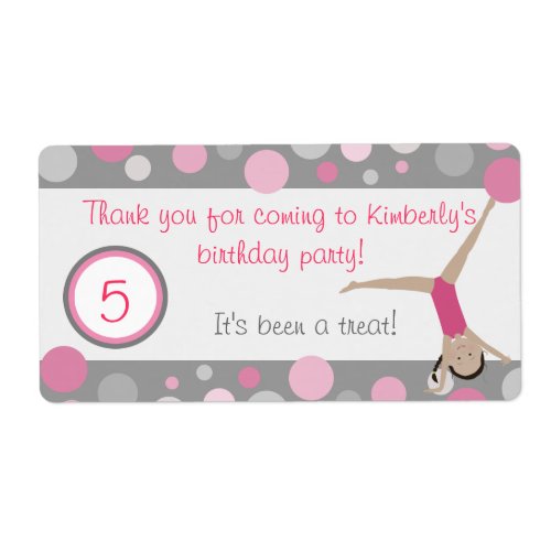Gymnastic Party Favor Labels Pink  Gray