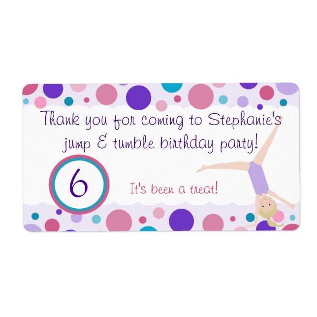 Gymnastic Party Favor Labels Purple & Pink (Front)