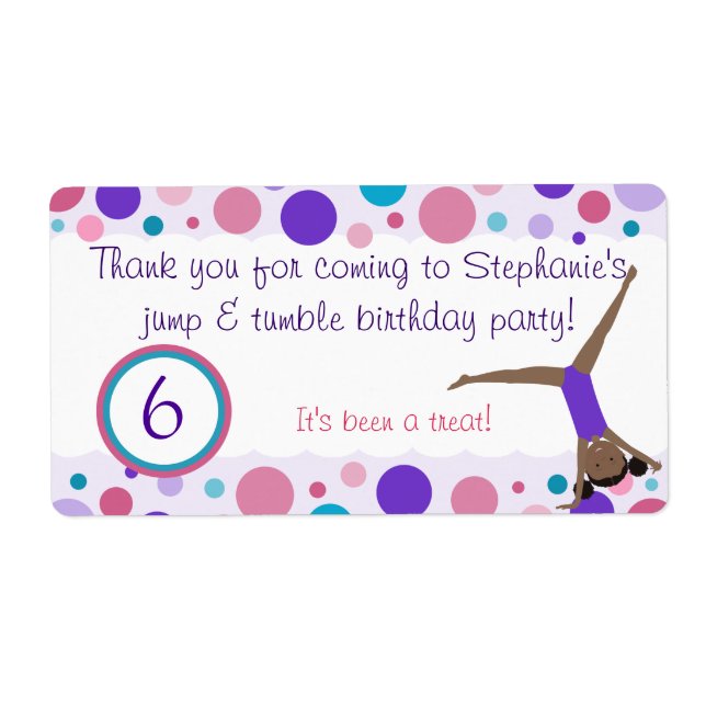 Gymnastic Party Favor Labels Purple & Pink (Front)