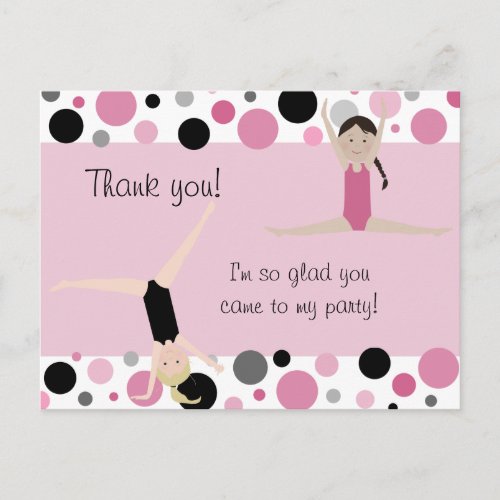 Gymnastic Party Thank You in Pink Gray  Black Postcard